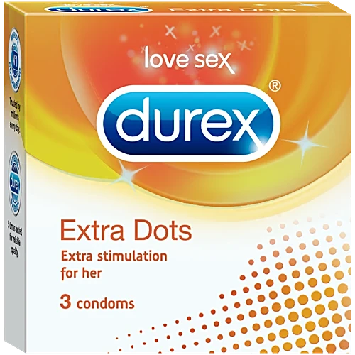 durex extra dots condom, 3 pcs