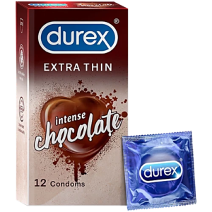 durex extra thin condoms intense chocolate flavoured, 12 pcs pouch