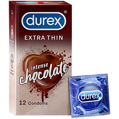 durex extra thin condoms intense chocolate flavoured, 12 pcs pouch