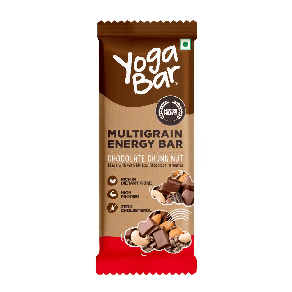 yogabar multigrain energy bars chocolate chunk with nuts, oats and millets,chia seeds, protein bars