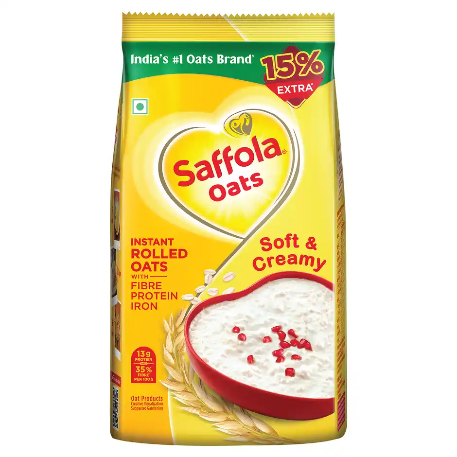 saffola oats, instant rolled oats, soft & creamy oats, power of protein, iron & fibre