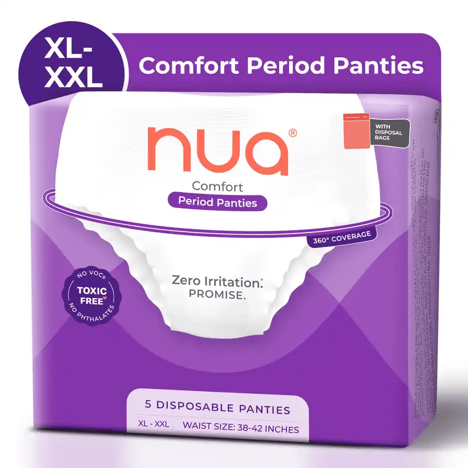 nua comfort disposable period panties xl xxl | ultra absorbent | pack of 5 panties